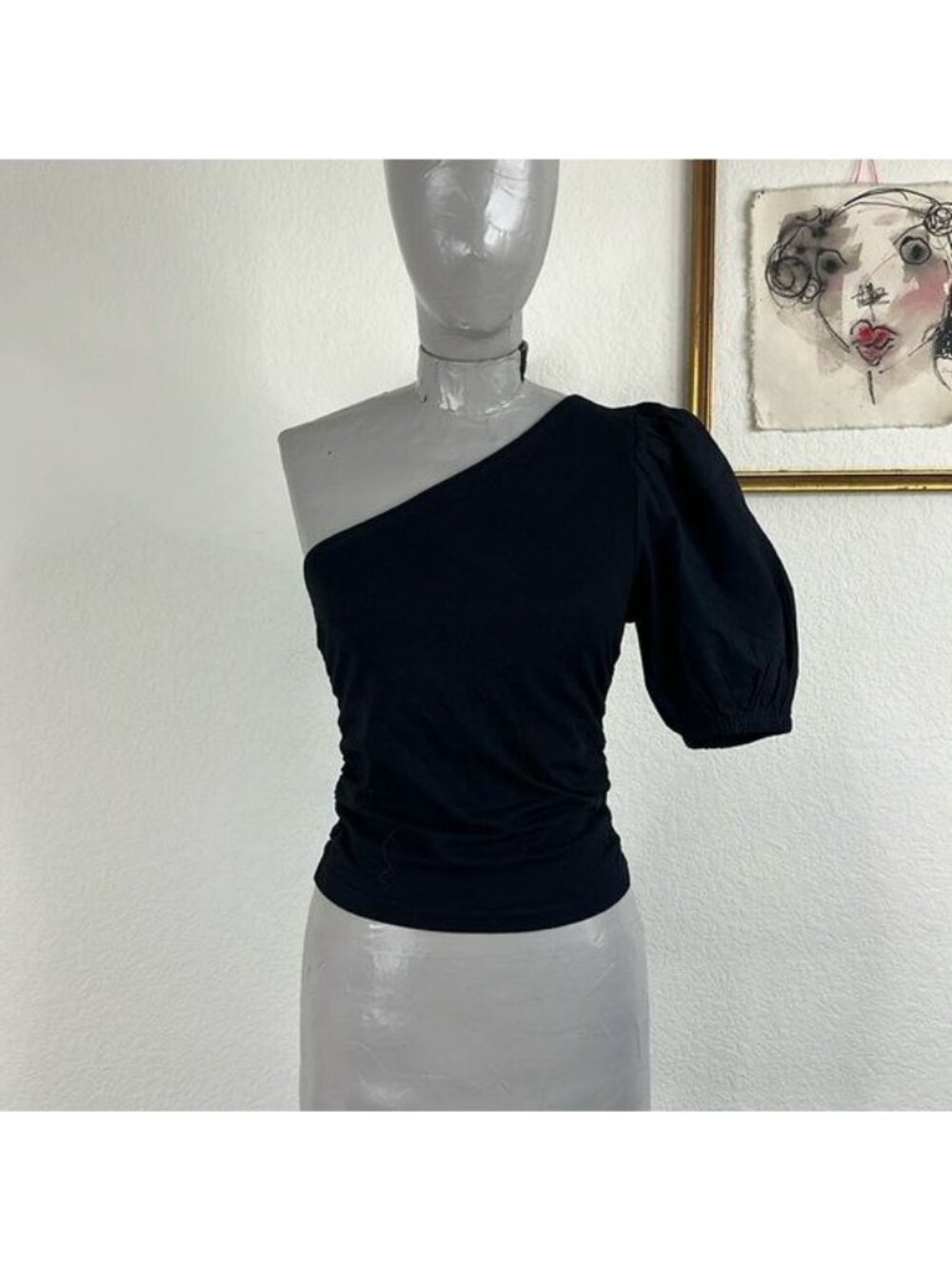 French Connection Rosanna One Shoulder Puff Sleeve Top Blouse